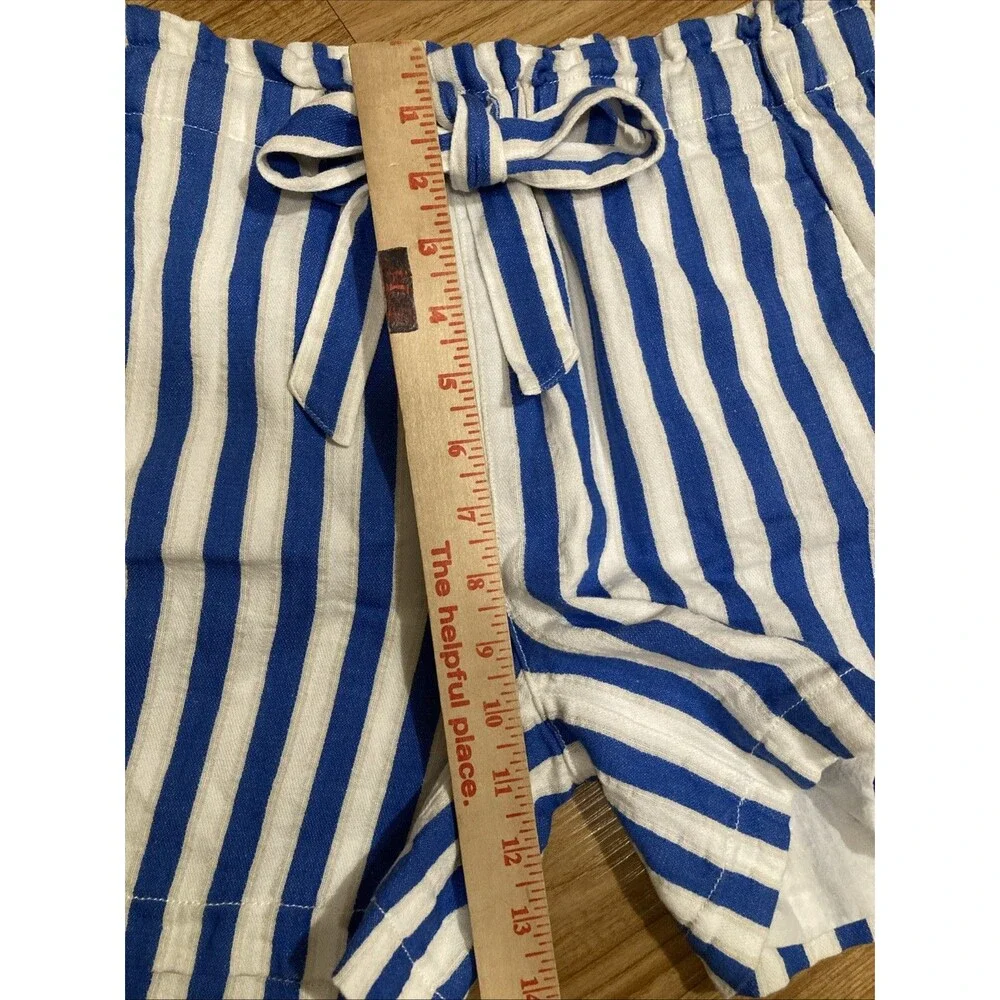 J Crew Womens XS Blue‎ White Striped Linen Blend Paperbag Tie Waist Shorts Beach
